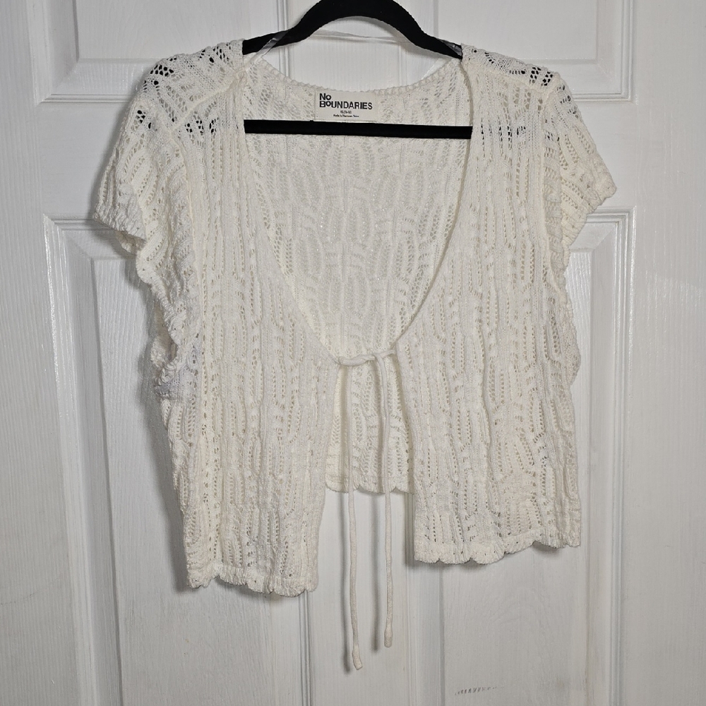 No Boundaries Women's Cream Crochet Blouse